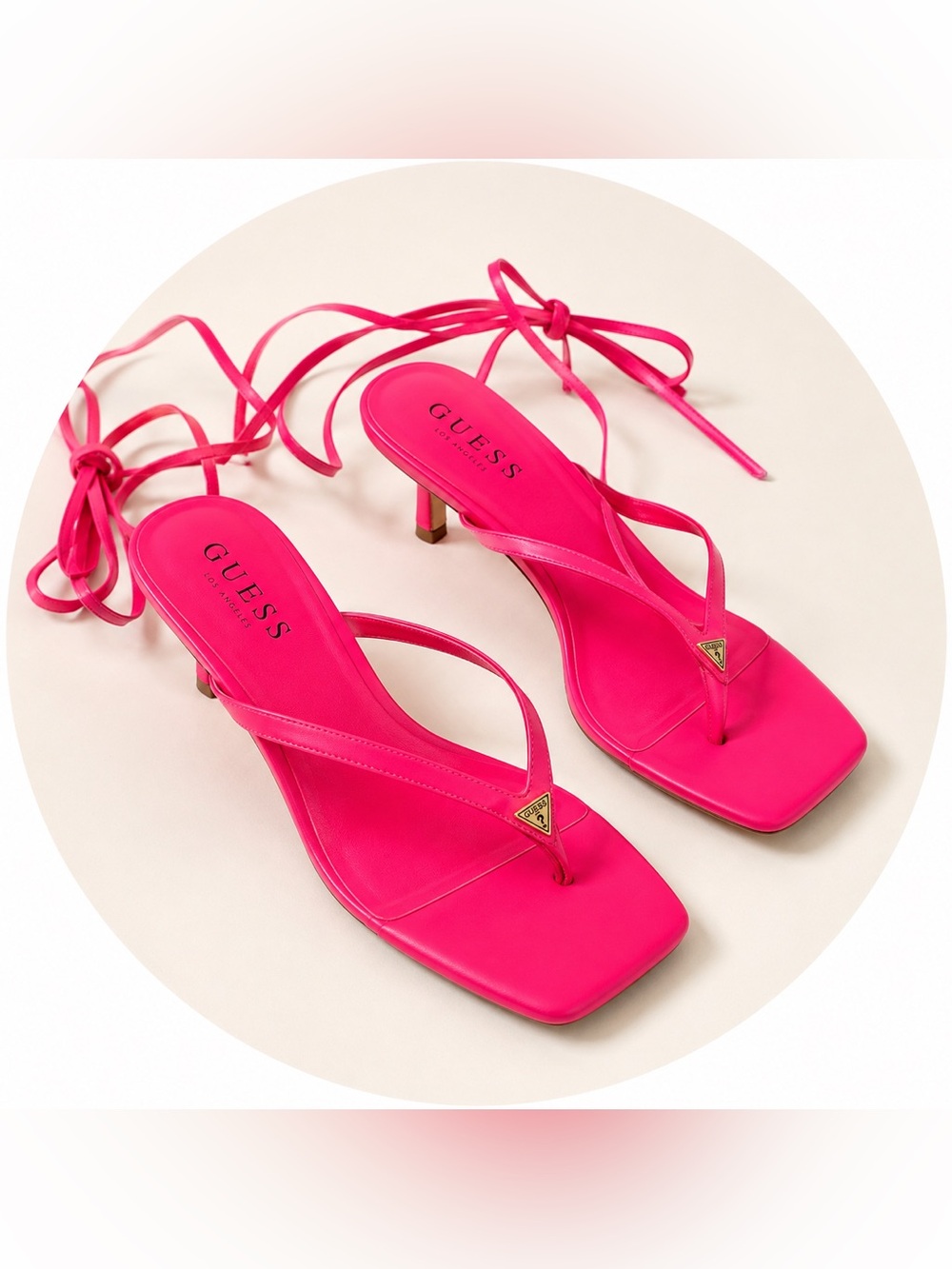 GUESS Hot Pink Lace-Up Kitten Heel Sandals